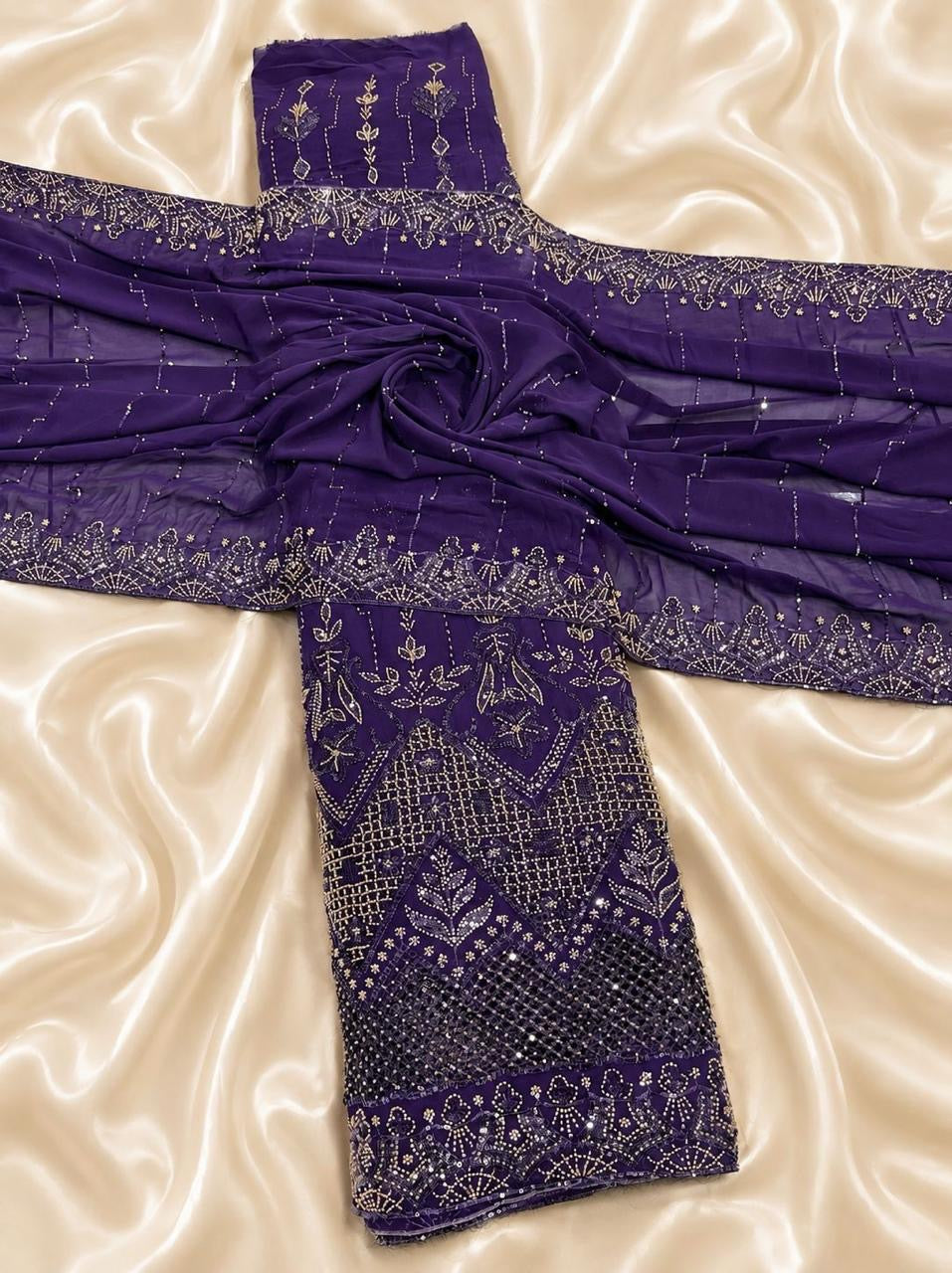 Mix and Match ) Purple Georgette Handwork Embroidery 54 inch width / G –  Fabric Forever