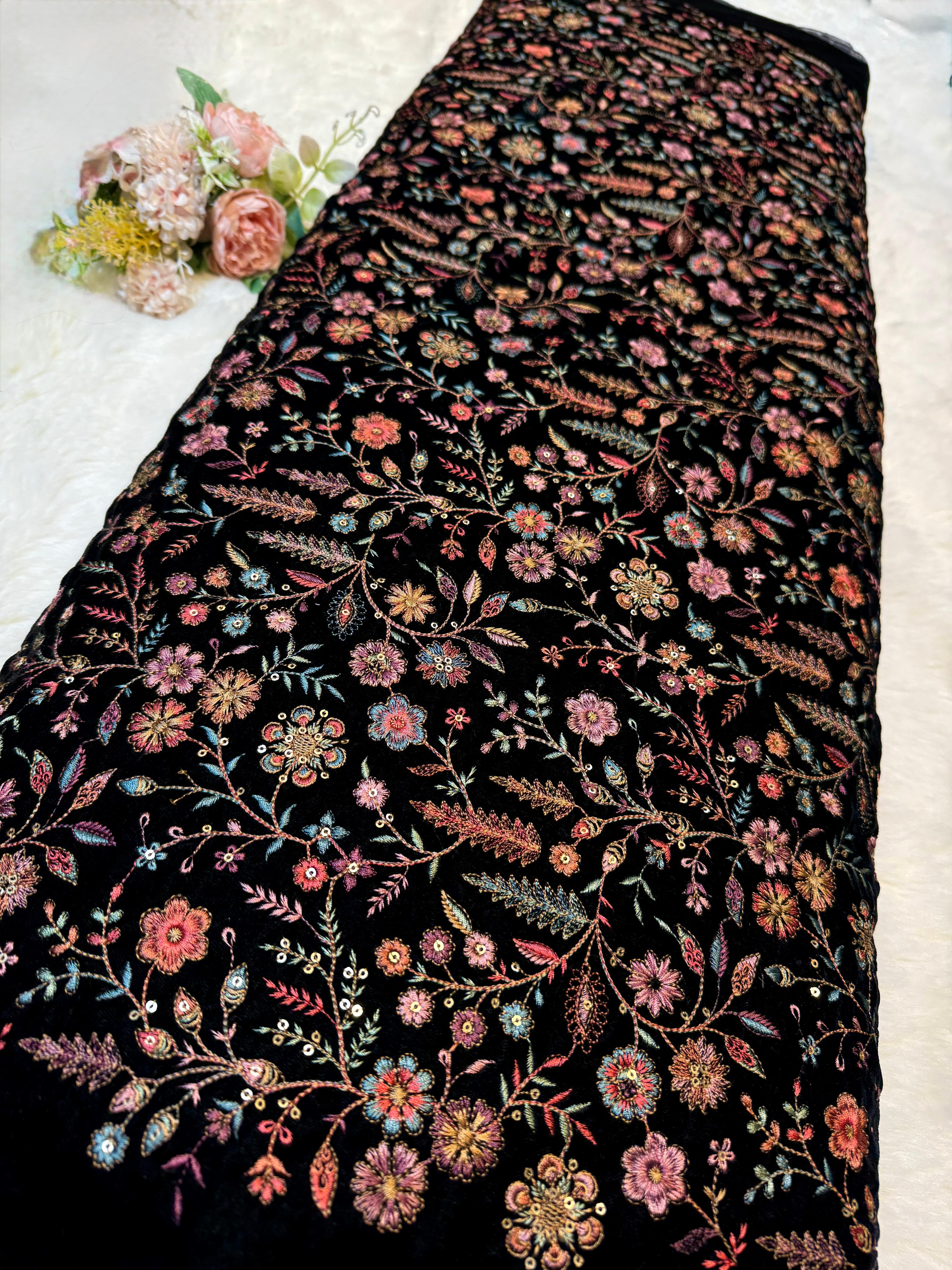 Black Velvet Limited Edition Embroidery with Thread and Sequins 