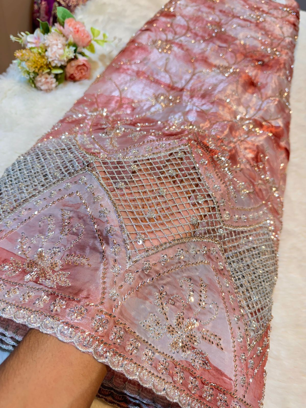 Unjum Jimmy Choo Handwork Embroidery With Daaman Work 54 inch width