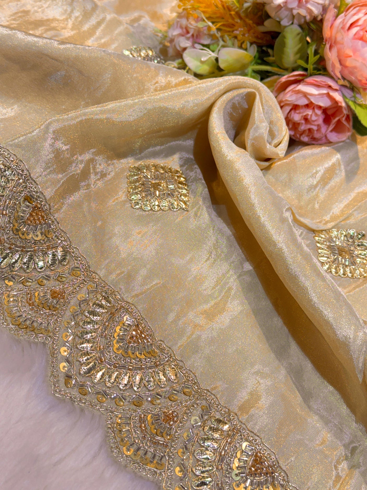 Mehz Pro Zari Tissue Handwork Dyeable Dupatta (2.40 meter length)