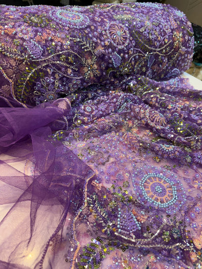 Luxury Haseena Pearl and Cutdana Handwork Net Embroidery 54 inch width