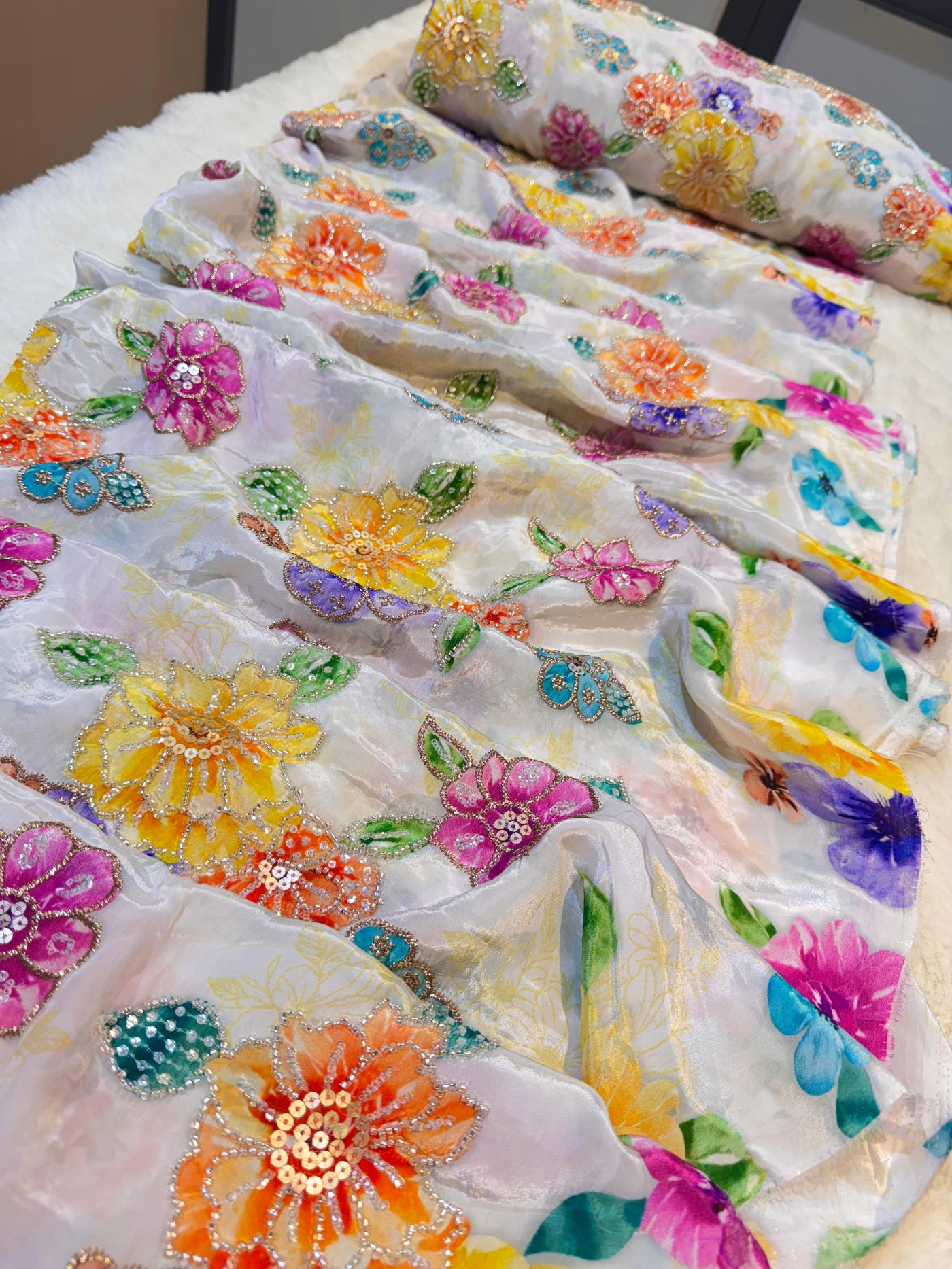 Anaya Pure Crape Handwork Embroidery With Floral Prints 44 Inch Width