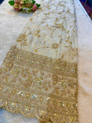 (Precut of 0.40 Meter) Shiddat Pure Zari Tissue Handwork Embroidery 50 Inch width