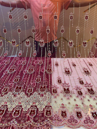 Imported Handwork Net Embroidery with Velvet Applique Work 54 inch width