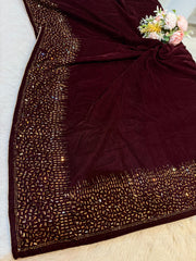 Maroon Velvet stoles With Stone Work 2.10 meter length 37 inch width