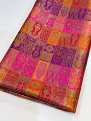(Precut of 0.60 Meter) Pure Banarasi Silk Multi Brocades Ancient Pattern 44 inch Width