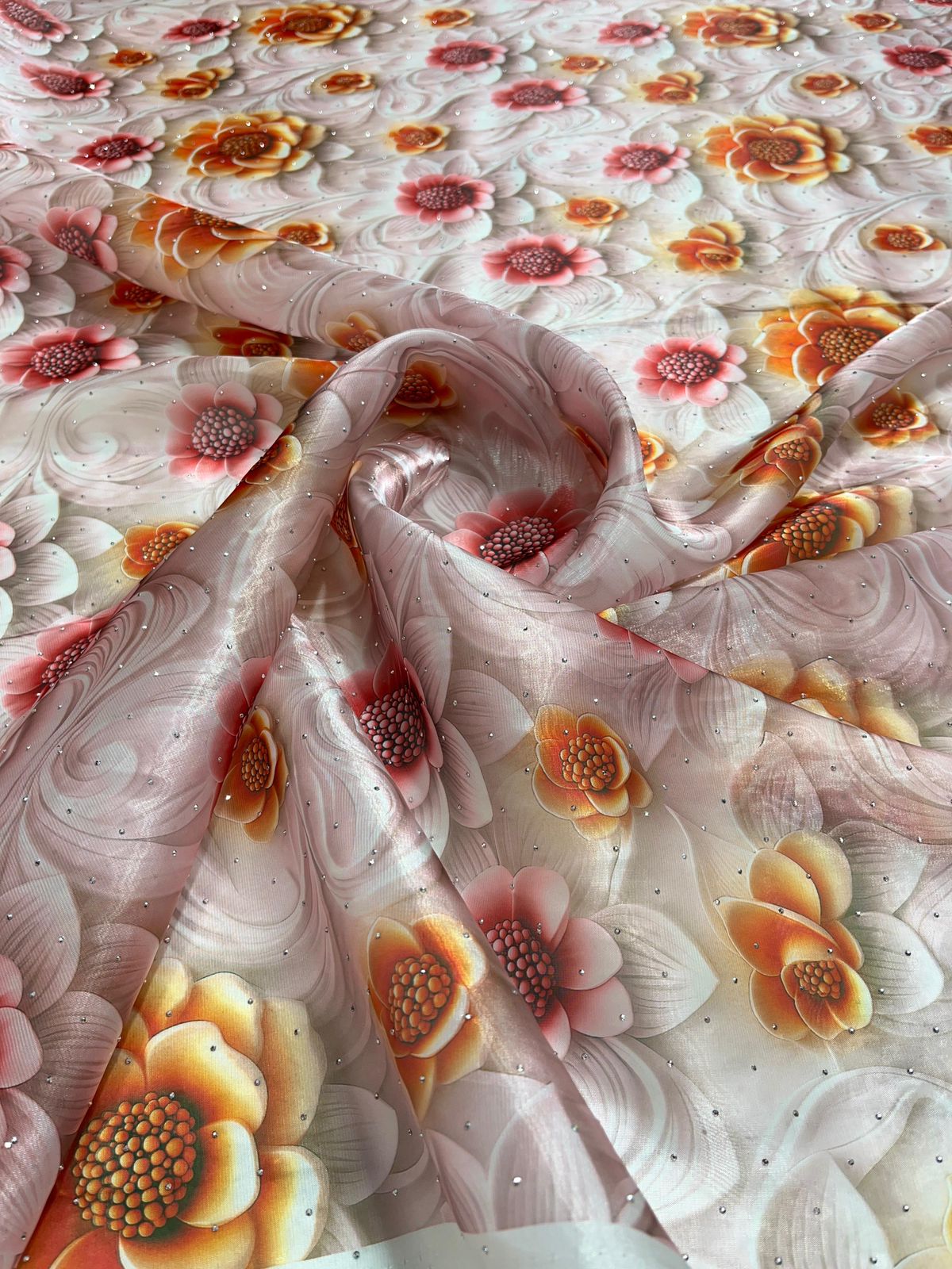 Imported organza floral print with Siroski work 💎 54 inch width