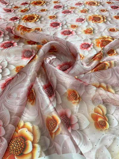 Imported organza floral print with Siroski work 💎 54 inch width
