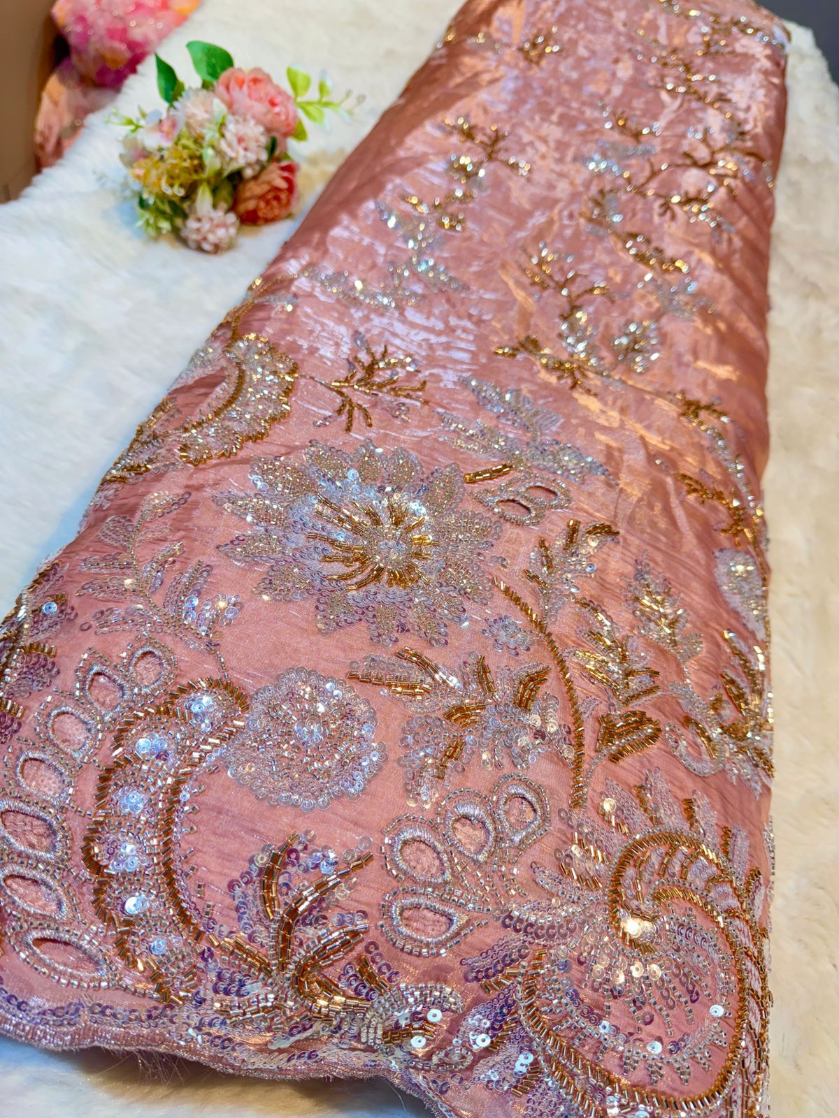 Ibiza Jimmy choo Pink Tissue Handwork Embroidery 54 inch Width