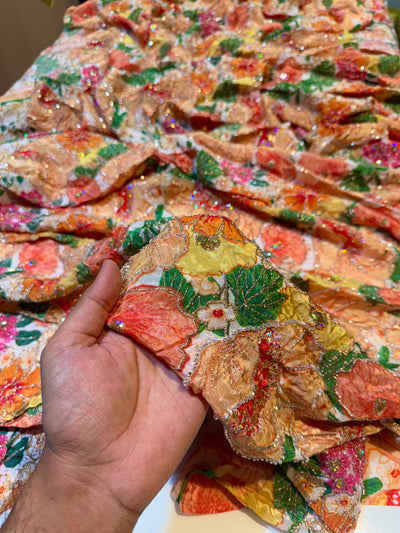 Luxury Crape Floral Print Embroidery With Handwork 44 Inch width