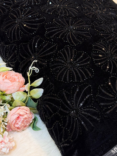 Velvet Net Cutdana and Sequins with Threadwork Embroidery 44 Inch Width
