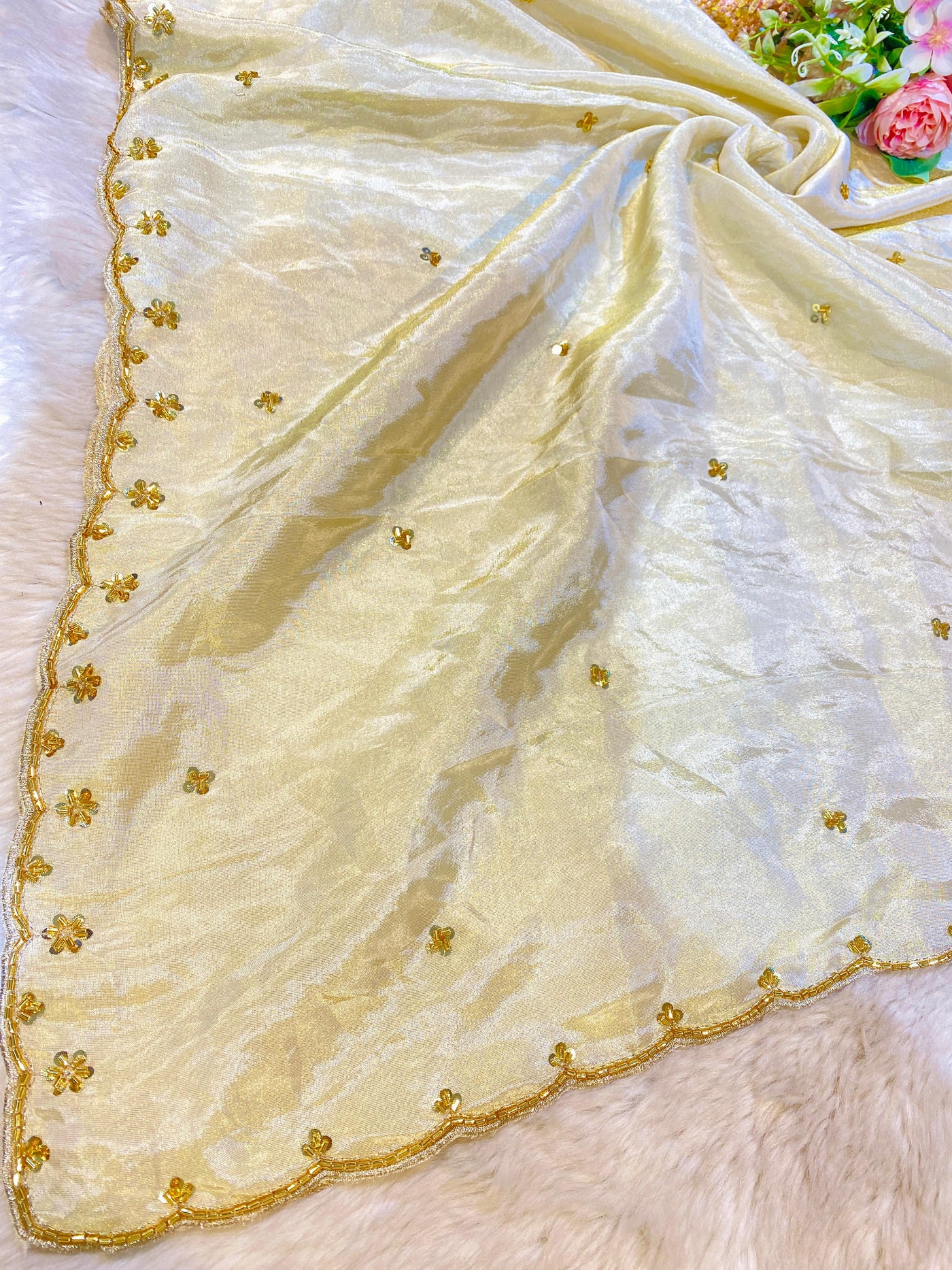 Mehz Zari Tissue Handwork Dyeable Dupatta (2.35 meter length)