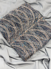 (Precut of 0.4 Meter) Grey Luxury Crystal And Cutdana Handwork Net Embroidery 44 inch width