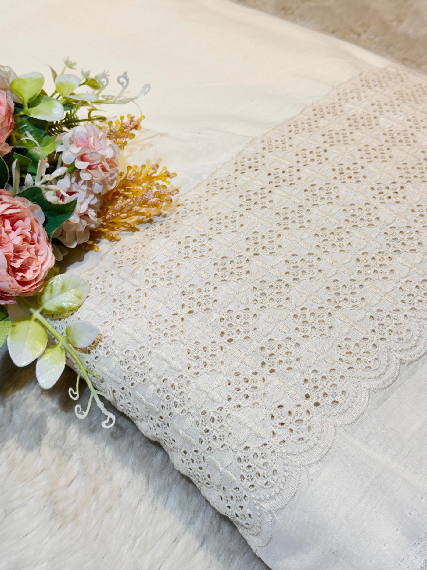 Pure Cotten Chikankari Cutwork For palazzo and Salwars 48 Inch width