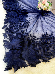 Saisha Navy Blue Scalloped Dupatta With Floral Royal Cutwork 2.35 meter length