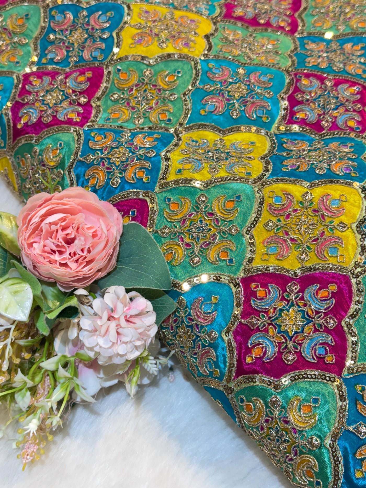 Pure Crape Embroidery with Zari and Sequins Work 44 Inch Width