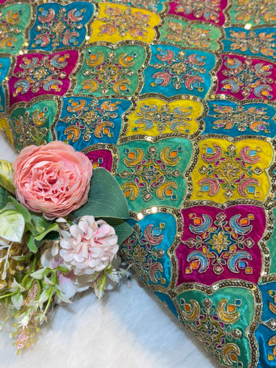 Pure Crape Embroidery with Zari and Sequins Work 44 Inch Width