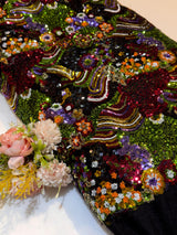 Black Floral Net Magnum  Embroidery With Sequins Work Imported 54 inch width