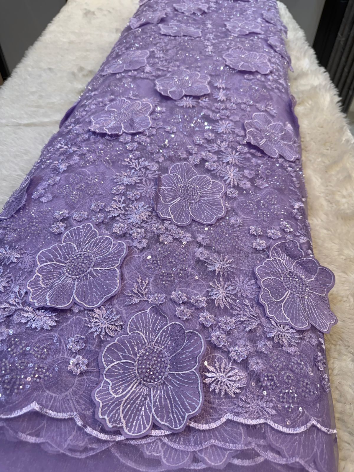 Lavender Agam Applique Handwork Net Embroidery 54 inch width