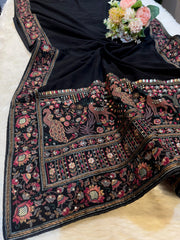 Georgette Shikargarh Stoles With Peacock And Deer Work 2.20 Meter Length