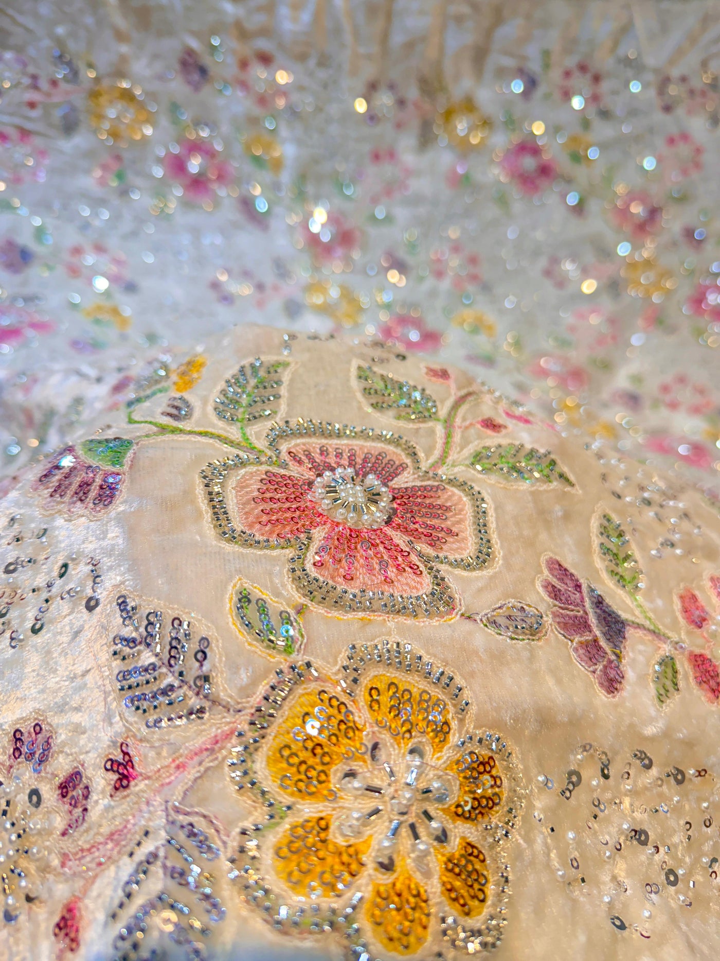 Emaan Pure Velvet Handwork Embroidery 44 inch Width White Color ...