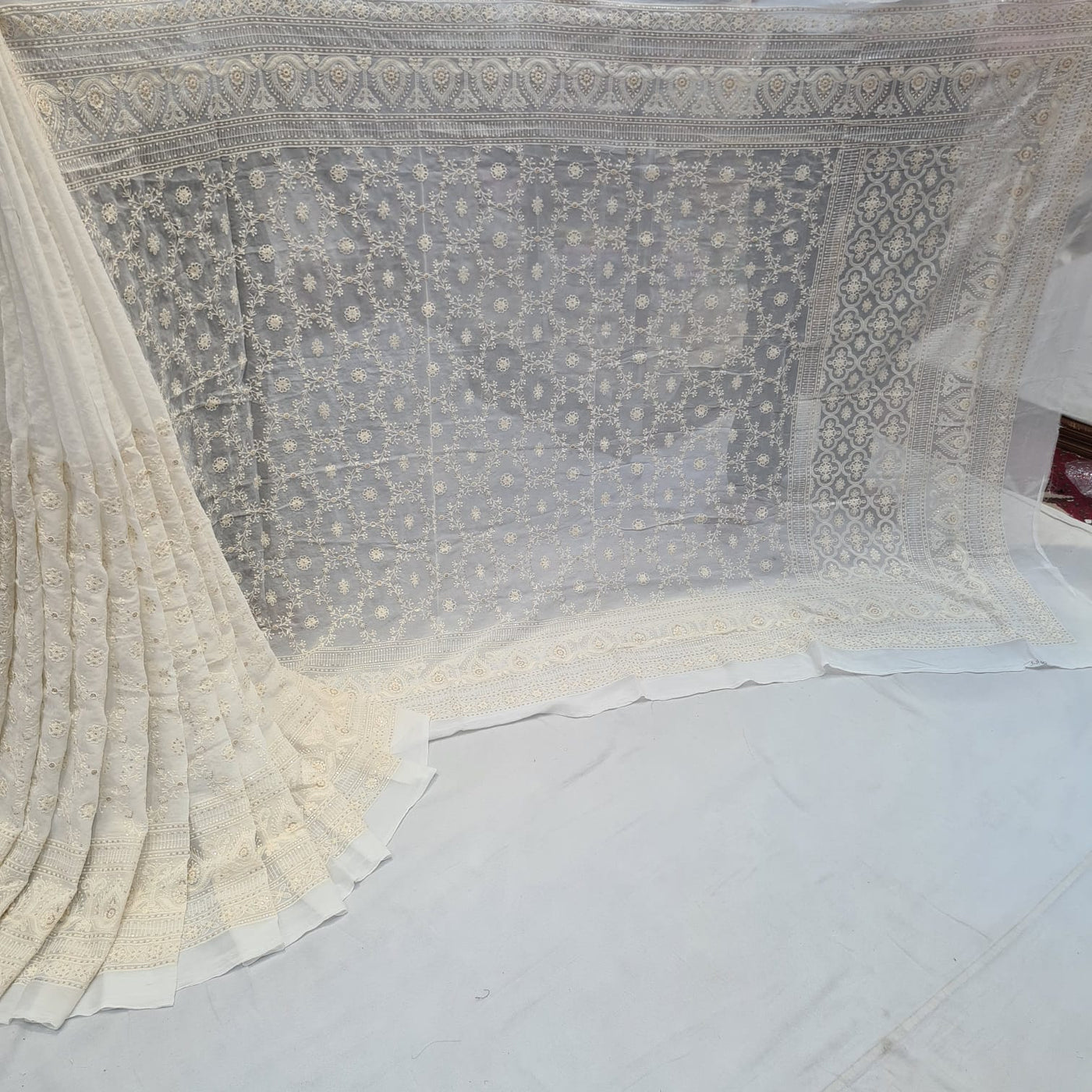 Zia Pure Georgette Chikankari Saree Dyeable (5.60 meter length)