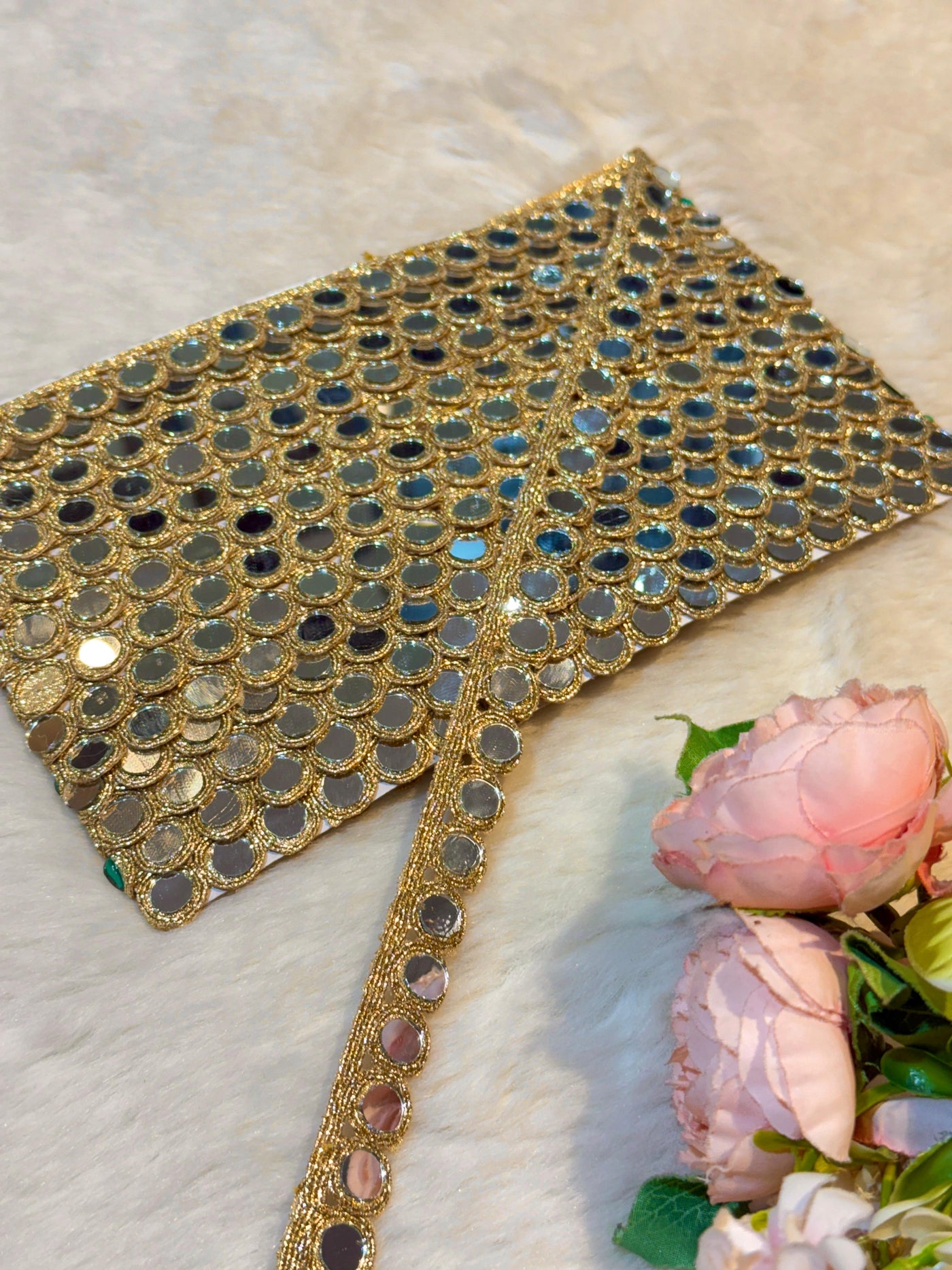 (Wholesale pack of 9 meter ) Lace Border With Mirror Work