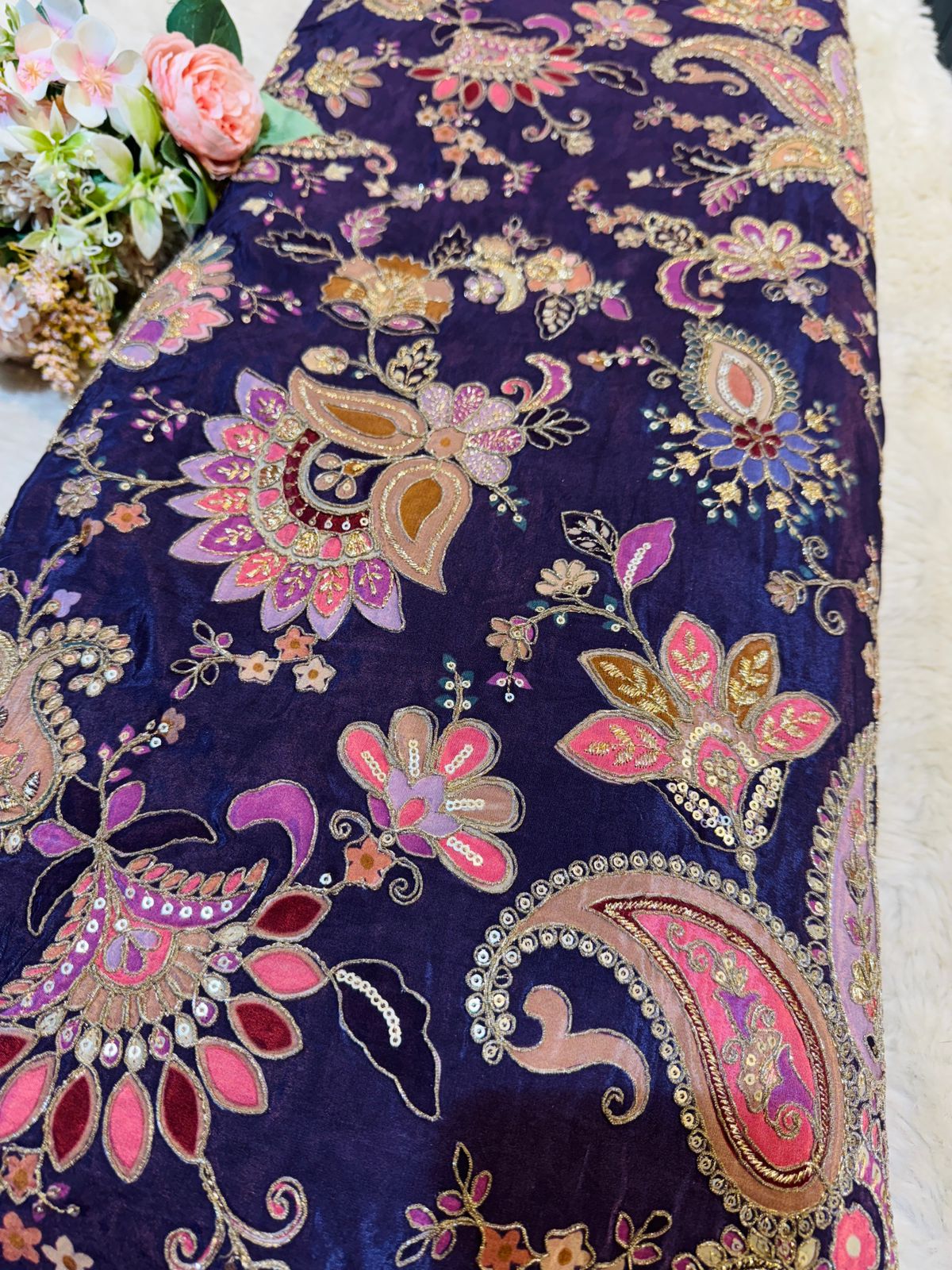 Jasmine Pure Crape Floral Embroidery 44 Inch Width