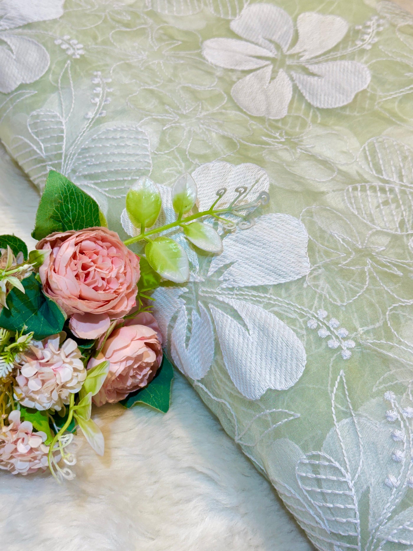 Aina Floral Organza Chikankari Embroidery 44 Inch Width