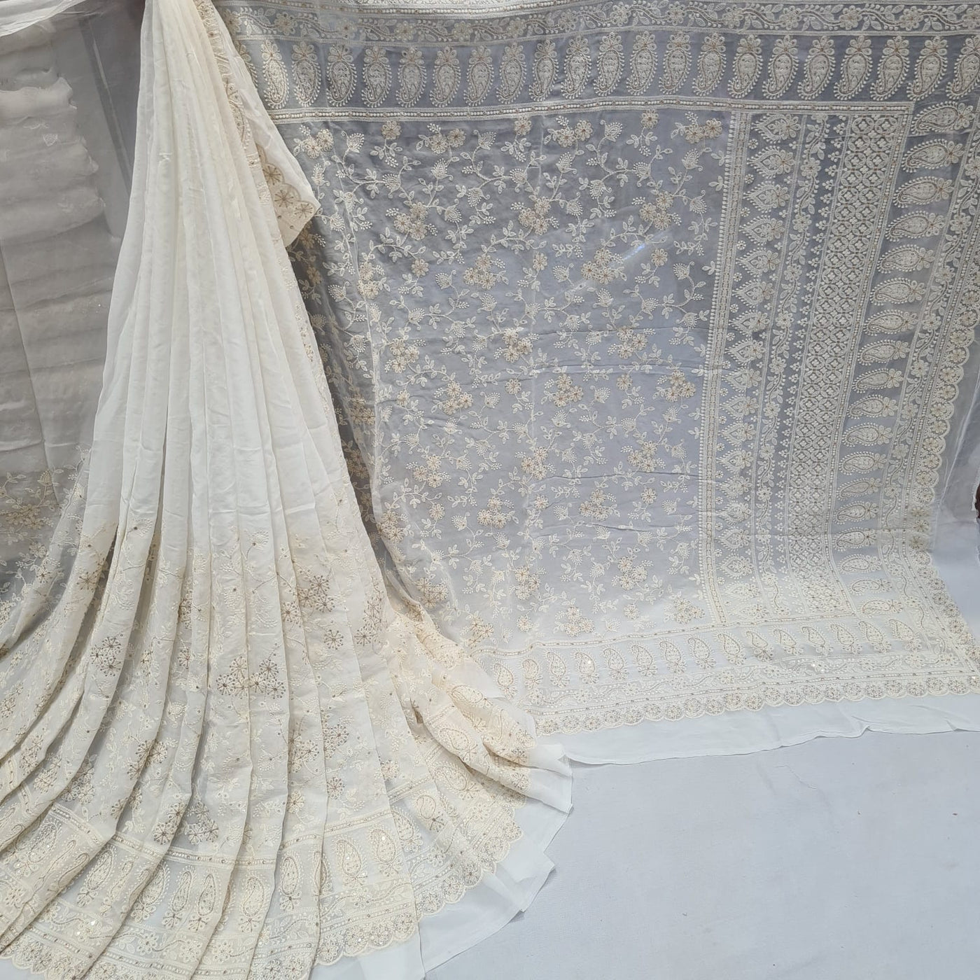 Zia Pure Georgette Chikankari Saree Dyeable (5.60 meter length)