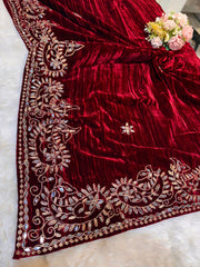 Maroon Pure Crush Velvet Real Mirror Handwork Dupatta 2.50 meter length