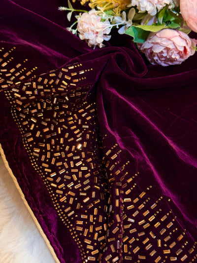 Wine Velvet stoles With Stone Work 2.10 meter length 37 inch width