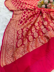 Pure Georgette Handmade Bandhini Dupatta with Banarasi Work 2.50 meter length