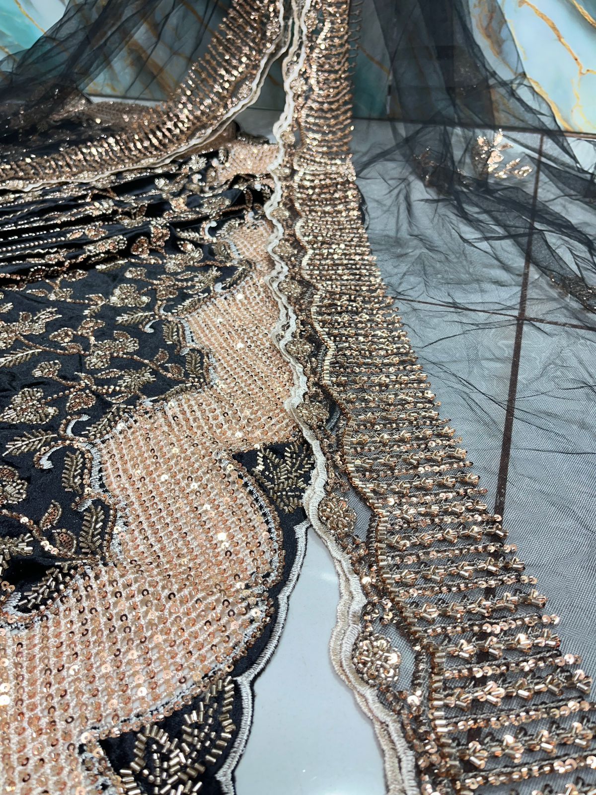(Mix and Match ) Pure Velvet Handwork Embroidery 54 inch width / Net Dupatta With Two side Borders  37 inch width