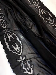 Black Pure Organza Handwork Dupatta with scallop borders 2.50 meter length with stone work
