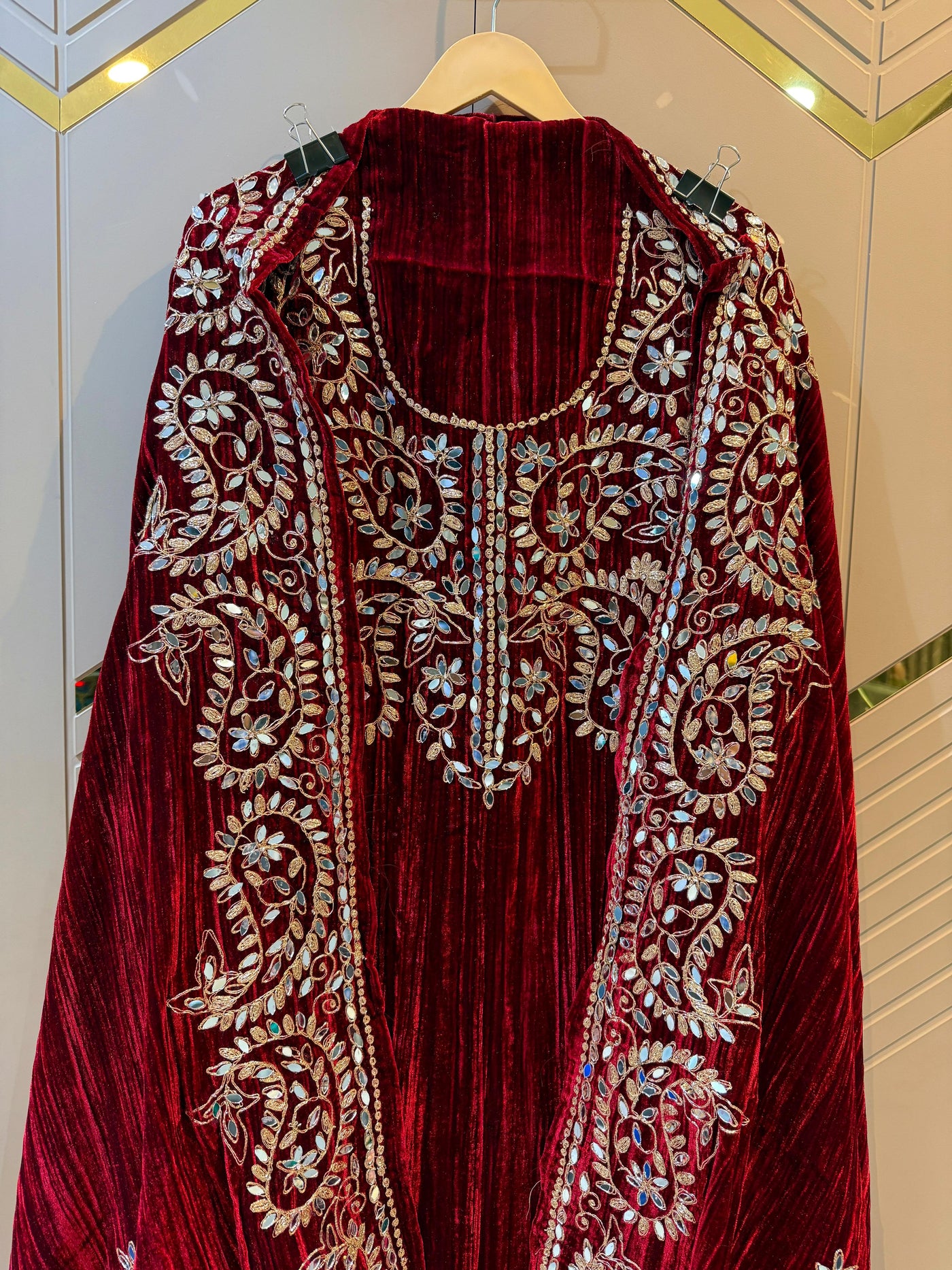 Maroon Crush Velvet Handwork Suit Set