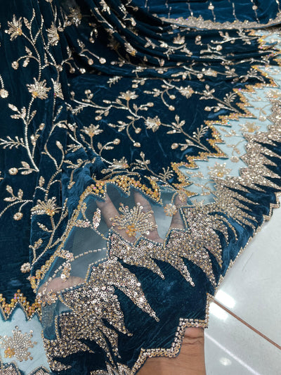 (Mix and Match ) Pure Velvet Handwork Embroidery 54 inch width / velvet  Dupatta With Two side Borders  37 inch width