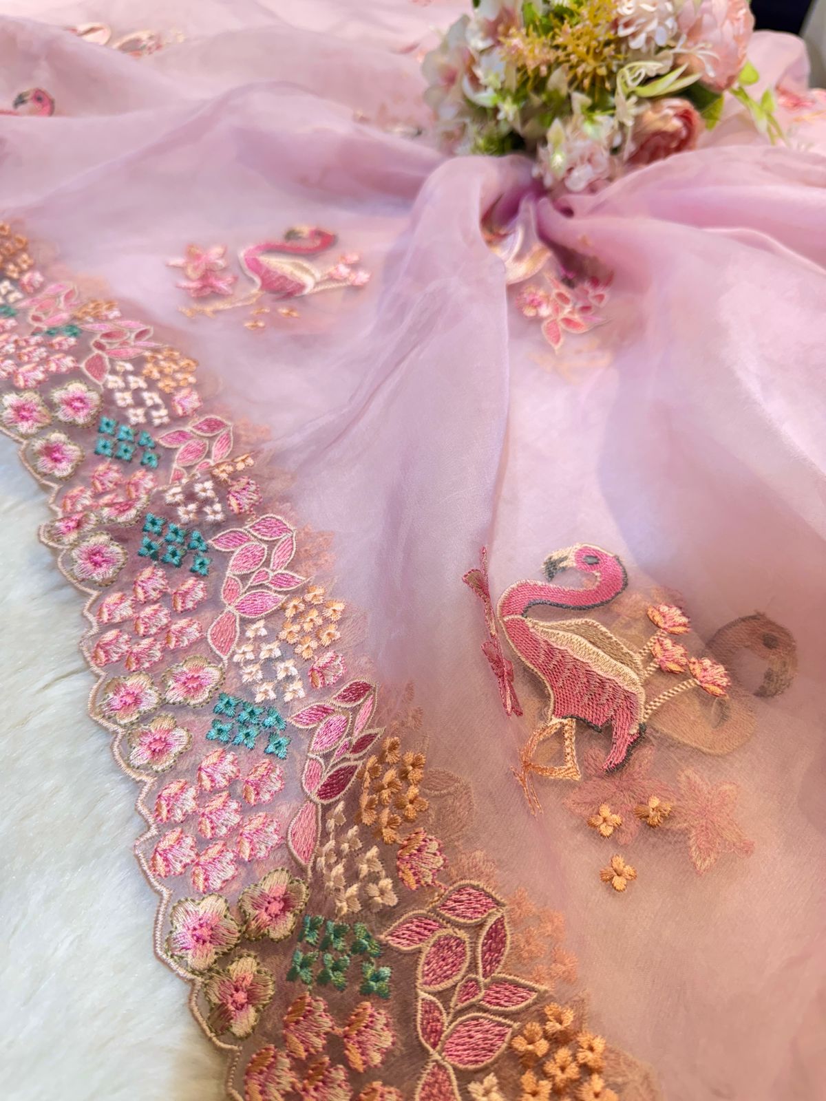 Pink Pure Silk Organza Swan Dupatta’s 2.50 meter Length 36inch width