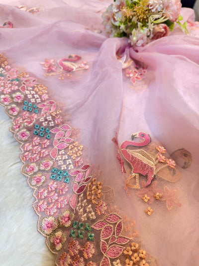 Pink Pure Silk Organza Swan Dupatta’s 2.50 meter Length 36inch width