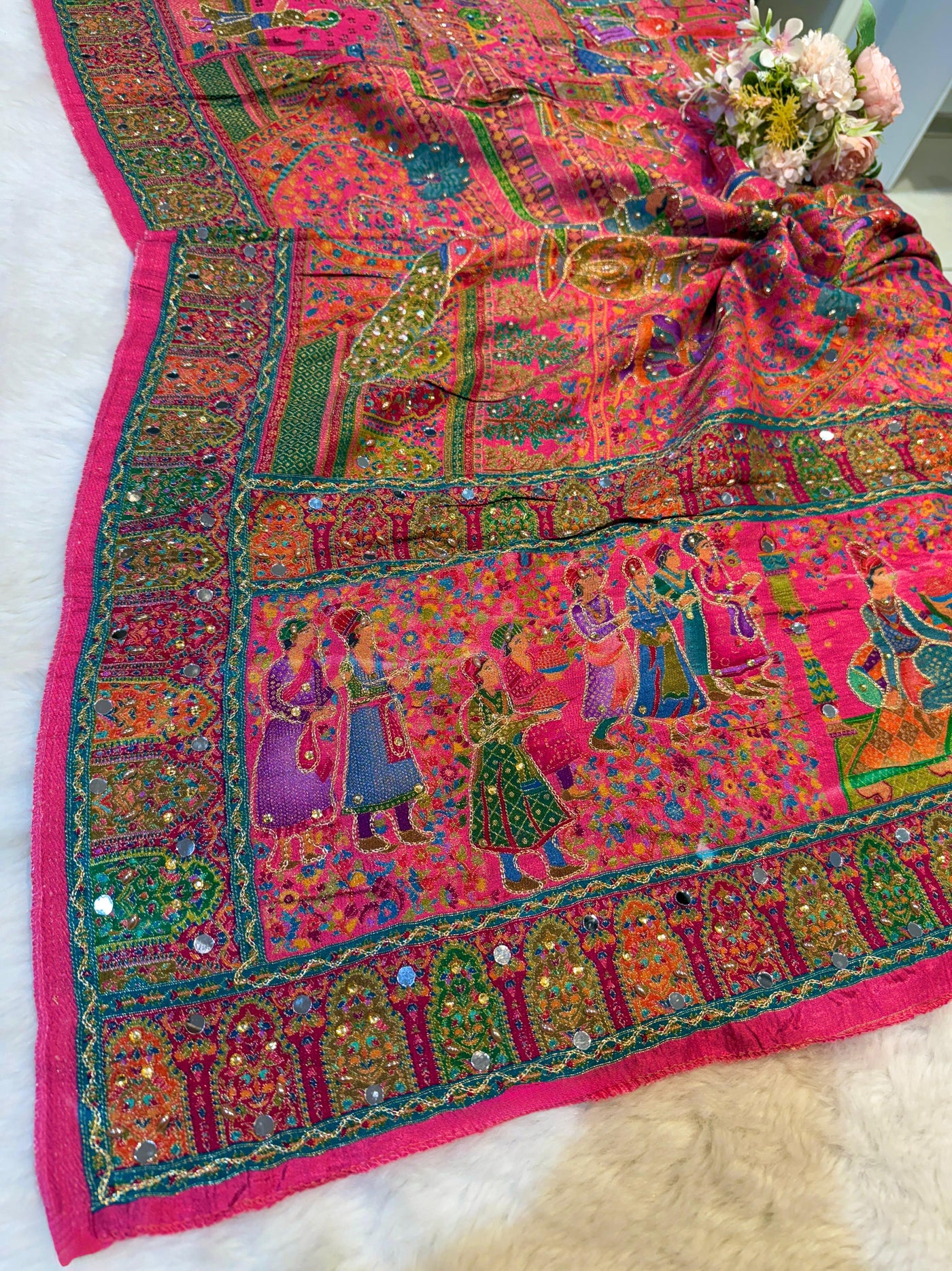 Darbar Pink Pure Silk Dupatta with Real Handwork 2.50 meter length