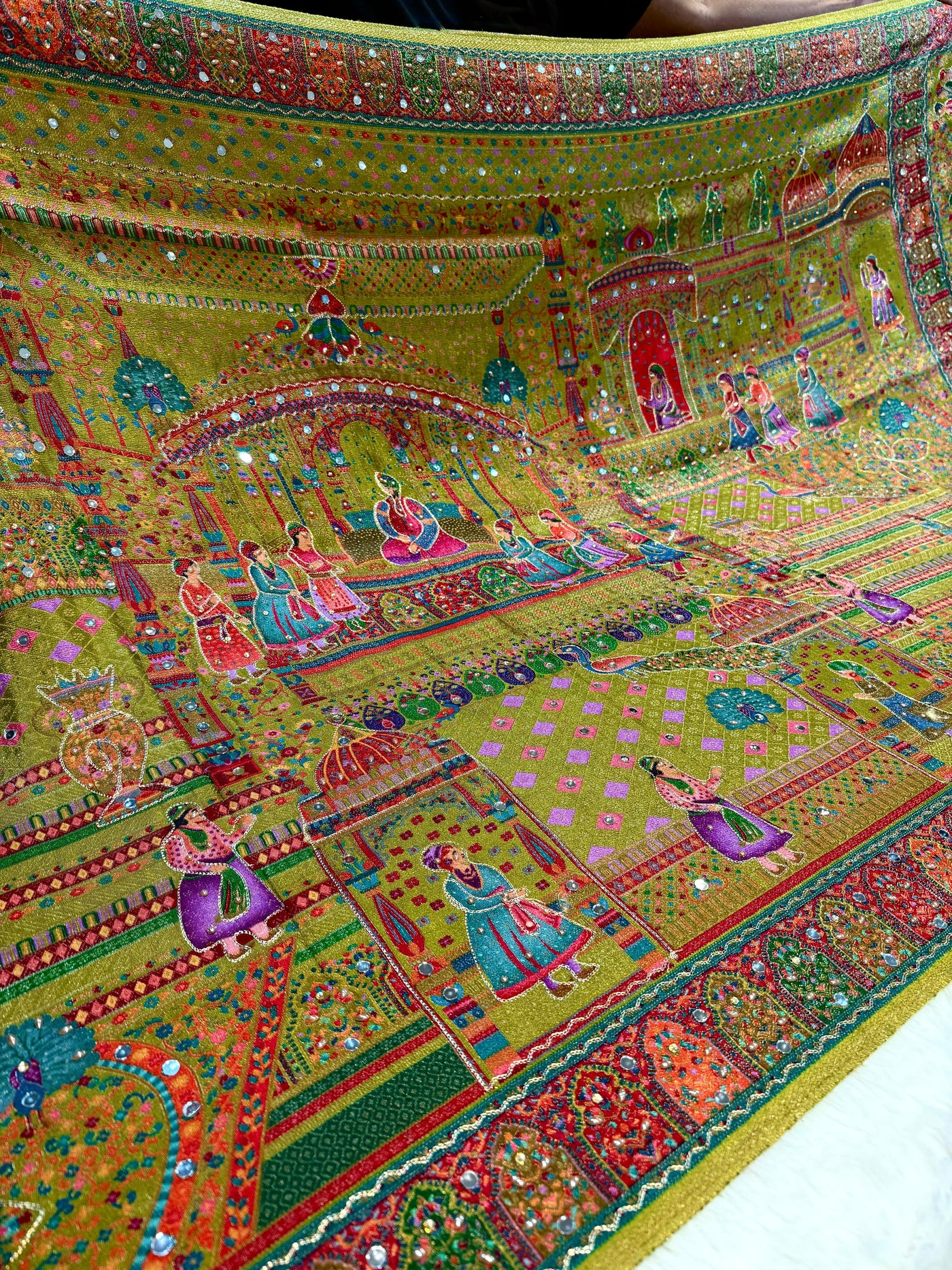 Darbar Mehndi Green Pure Silk Dupatta with Real Handwork 2.50 meter length