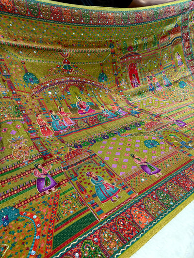 Darbar Mehndi Green Pure Silk Dupatta with Real Handwork 2.50 meter length
