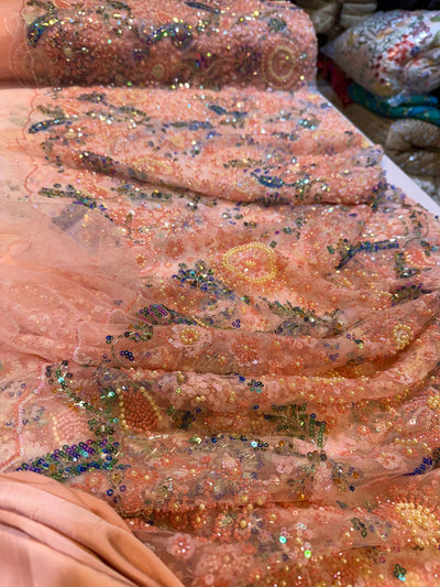 Luxury Haseena Pearl and Cutdana Handwork Net Embroidery 54 inch width