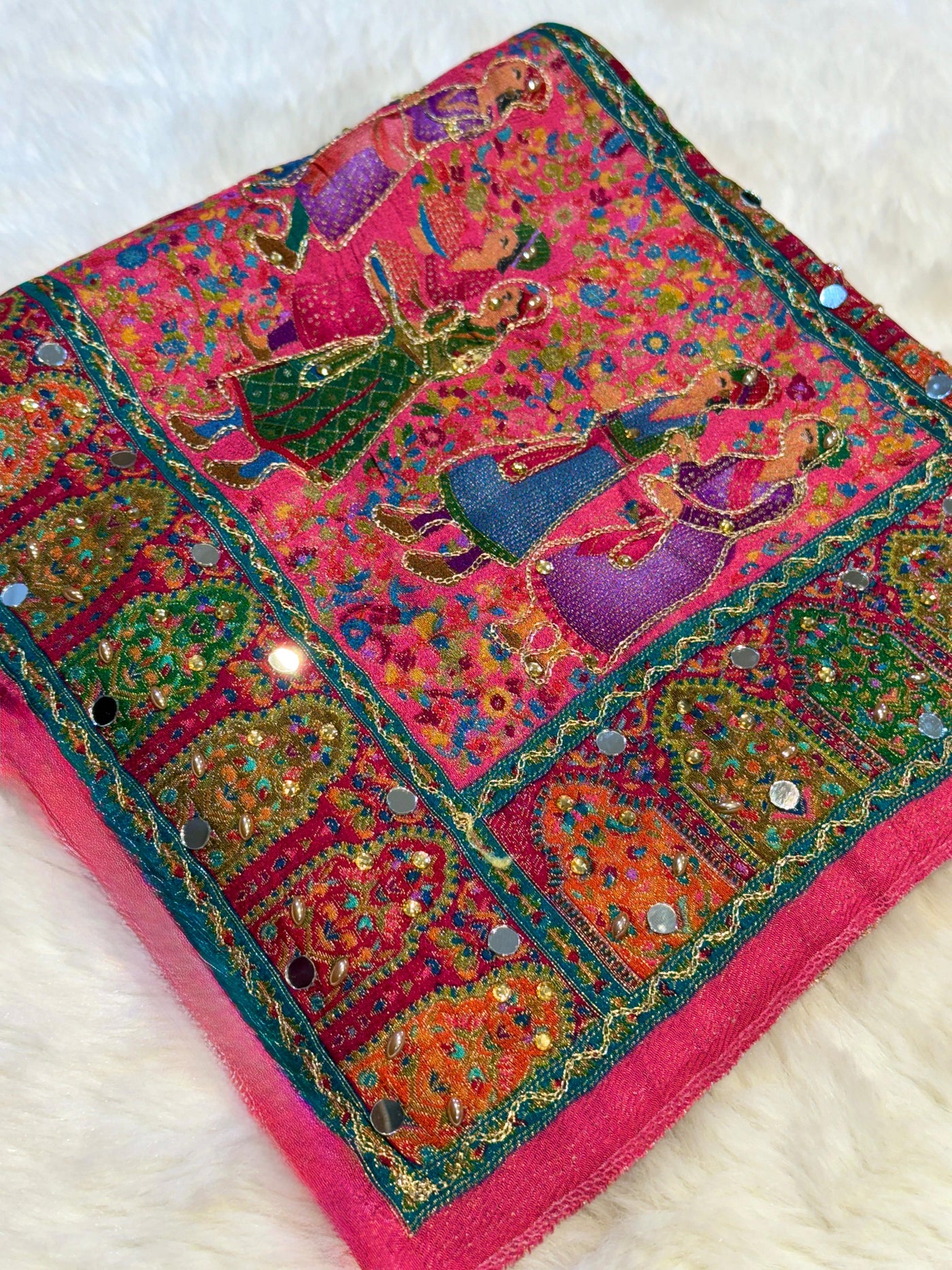 Darbar Pink Pure Silk Dupatta with Real Handwork 2.50 meter length