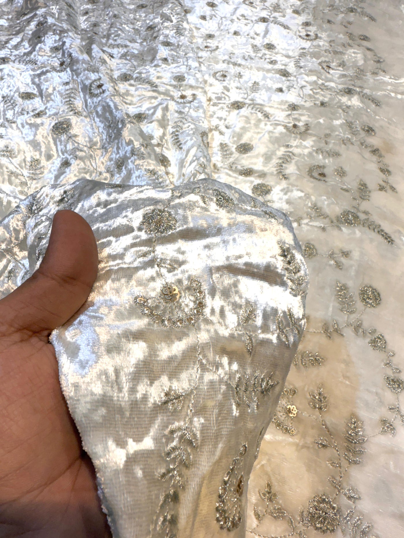 Pure Velvet Dyeable Embroidery With Floral Zari jal 44 inch width