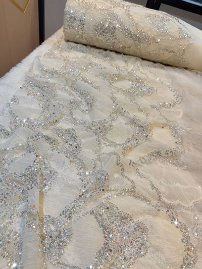 Fella Applique Handwork Net Embroidery 54 Inch Width With Crystals And beads and Cutdana work