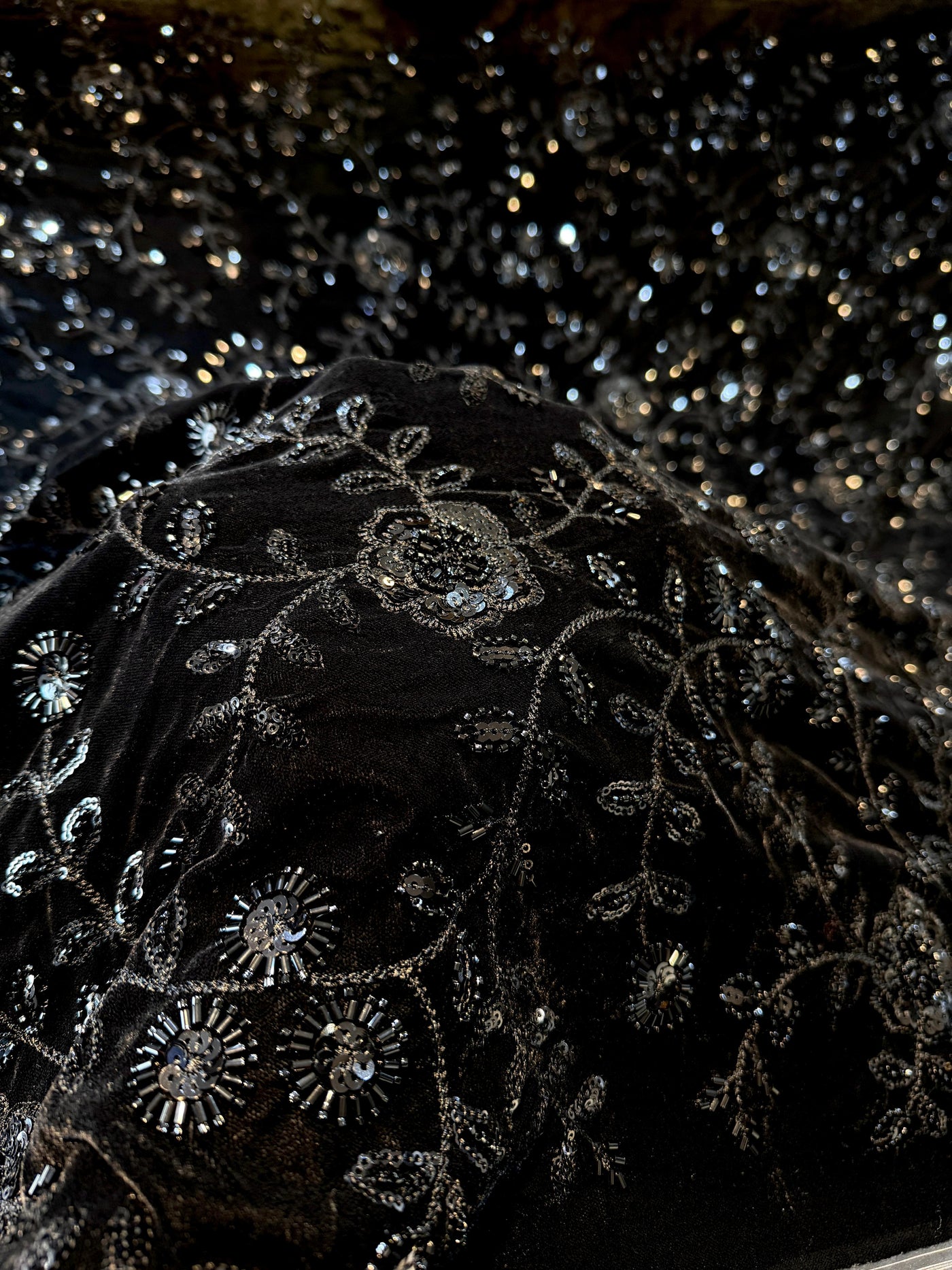 Velvet Net Cutdana and Sequins with Threadwork Embroidery 44 Inch Width