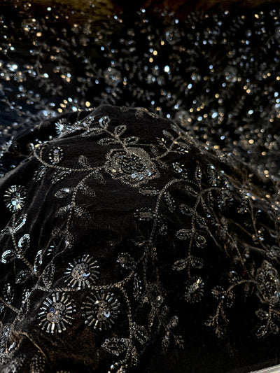Velvet Net Cutdana and Sequins with Threadwork Embroidery 44 Inch Width