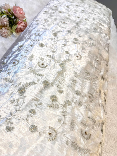 Pure Velvet Dyeable Embroidery With Floral Zari jal 44 inch width