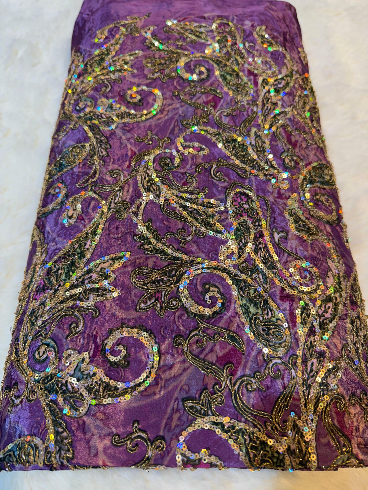 Pure Crape Embroidery Paisley Design 44 inch width